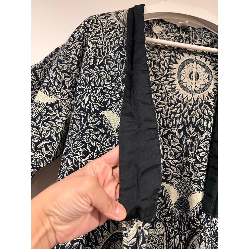 Bali Bagus Batik Boho Short Cotton Robe Kimono Coverup S/M Black White - Picture 7 of 8
